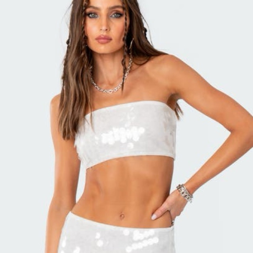 Edikted White Sequin Tube Top